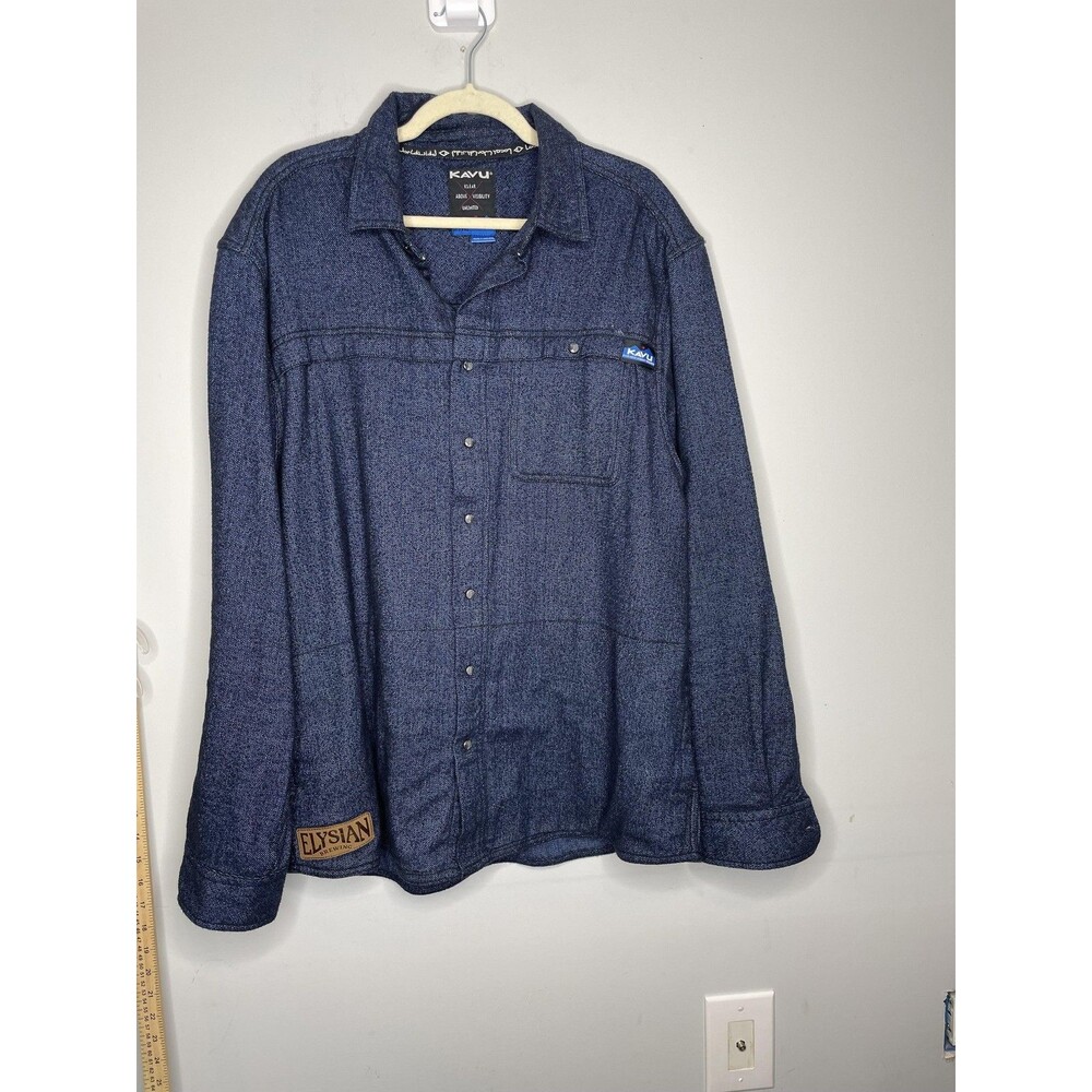 KAVU Shirt Mens XXL Blue Snap Front Shacket Jacket Elysian Brewing Beer